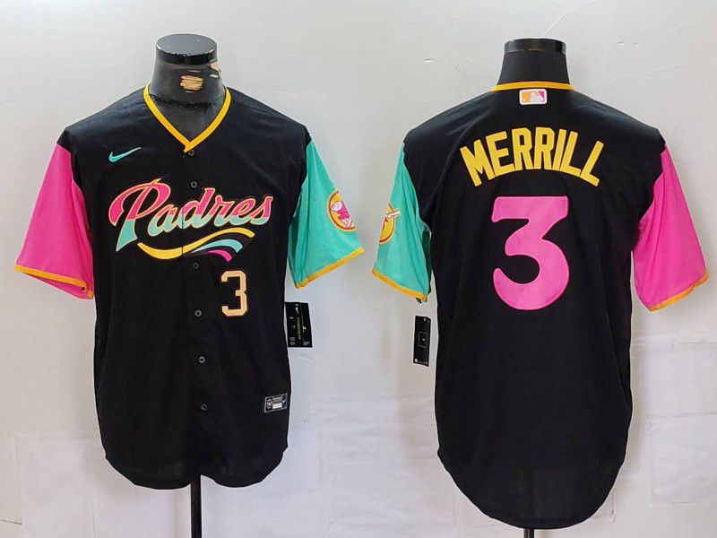 Men San Diego Padres #3 Merrill Black City Edition Nike 2024 MLB Jersey style 3->san diego padres->MLB Jersey